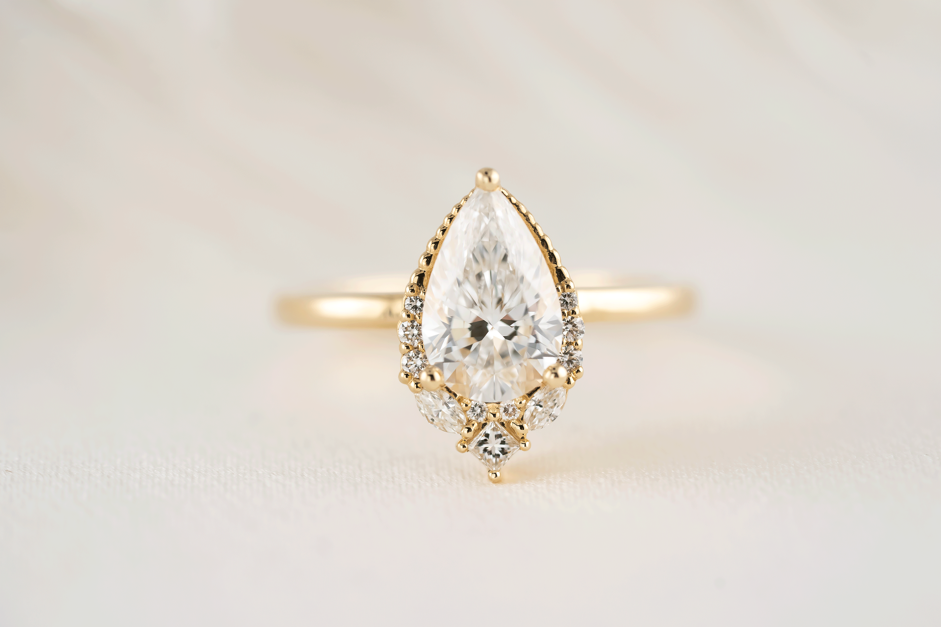Marquise Shaped Three Stone Lab Grown Diamond Engagement Ring